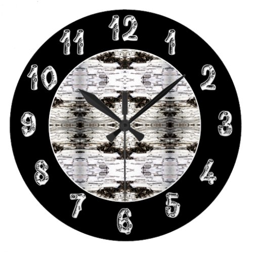 Birch Bark Black Border Numbers Wallclock