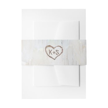 Birch Bark Carved Heart Rustic Wedding Invitation Belly Band by jinaiji at Zazzle