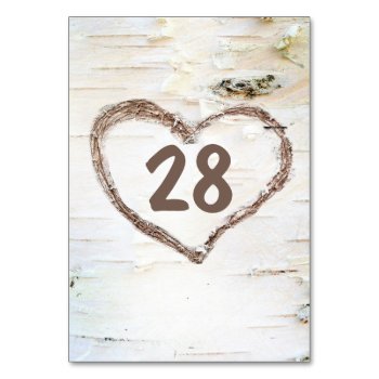 Birch Bark Carved Heart Rustic Wedding Table Number by jinaiji at Zazzle