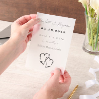Birch Bark Carved Hearts Wedding Vellum Cards