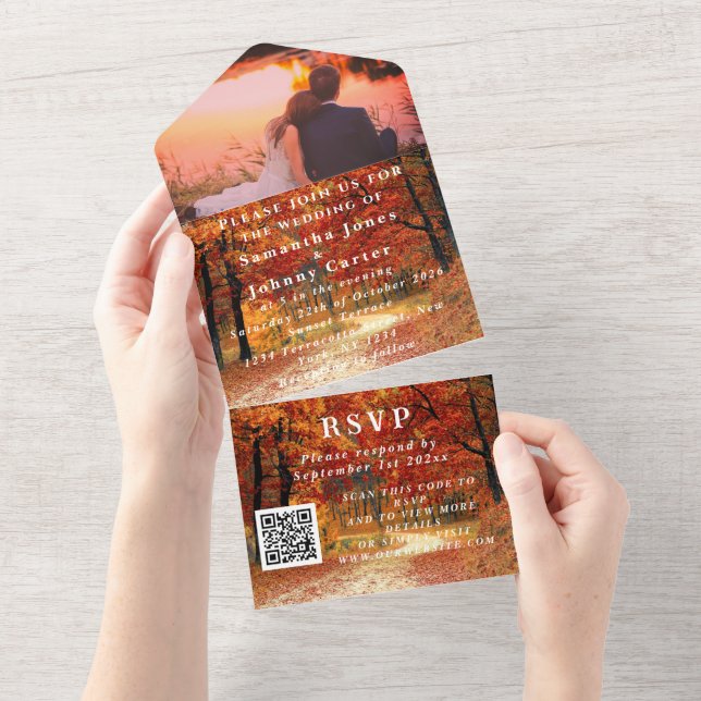 Birch Bark Fall Country Rustic Photo Leaves  All In One Invitation (Tearaway)