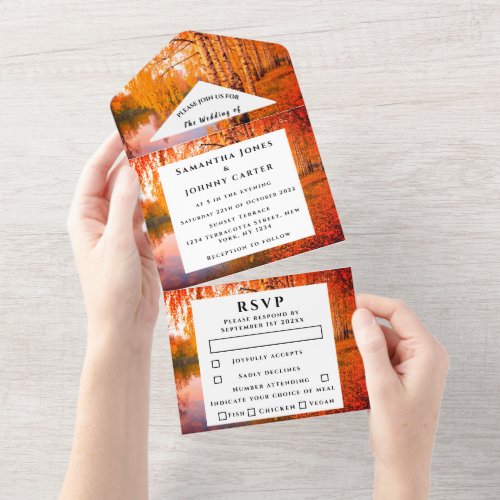 Birch Bark Fall Country Rustic Wood Leaves All In  All In One Invitation