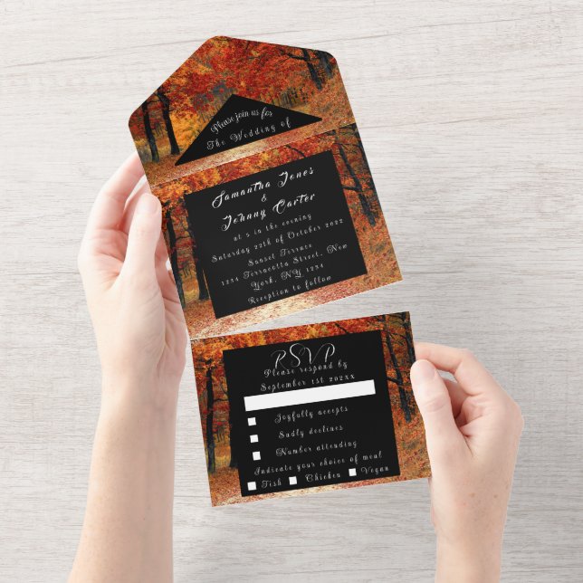 Birch Bark Fall Country Rustic Wood Leaves All In  All In One Invitation (Tearaway)