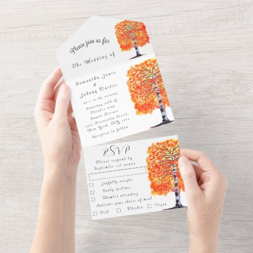 Birch Bark Fall Country Rustic Wood Leaves All In One Invitation