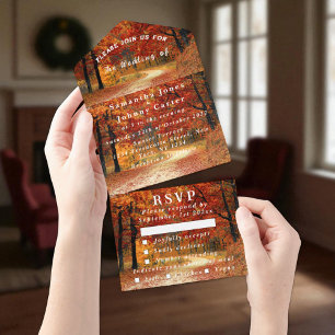 Birch Bark Fall Country Rustic Wood Leaves All In One Invitation