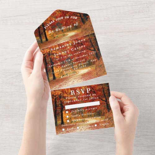 Birch Bark Fall Country Rustic Wood Leaves  All In One Invitation