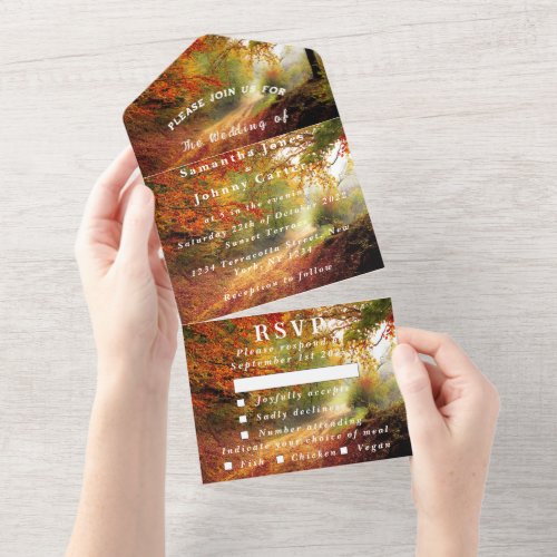 Birch Bark Fall Country Rustic Wood Leaves All In One Invitation