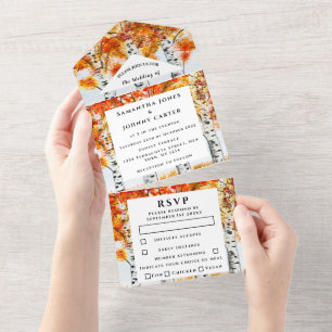 Birch Bark Fall Country Rustic Wood Leaves All In One Invitation