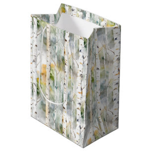 Birch bark green watercolor medium gift bag