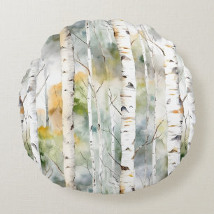 Birch bark green watercolor round pillow
