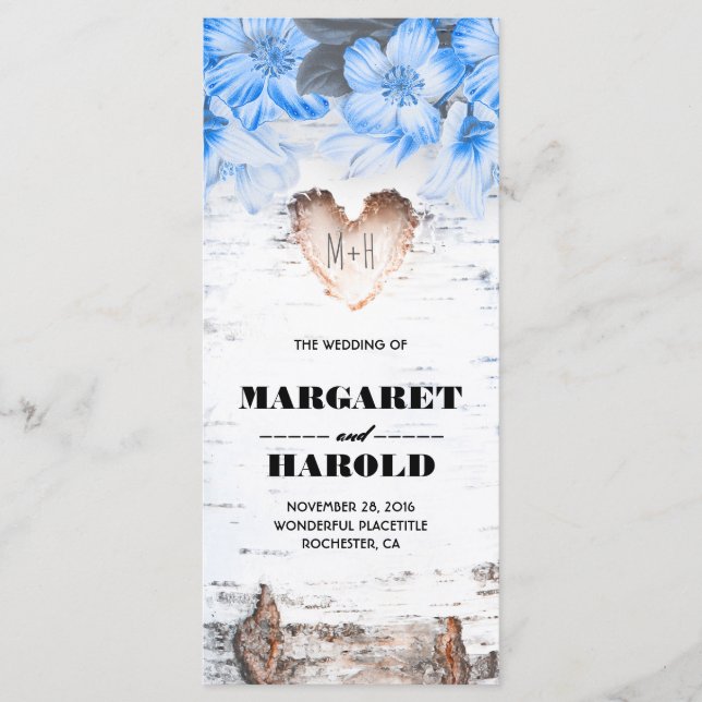 Birch Bark Heart Rustic Country Wedding Programs (Front)