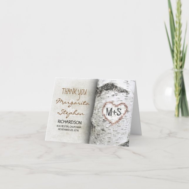 Birch Bark Heart - Rustic Tree Wedding Thank You (Front)