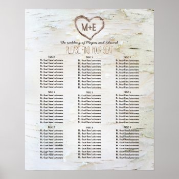 Birch Bark Heart Rustic Wedding Seating Chart by jinaiji at Zazzle