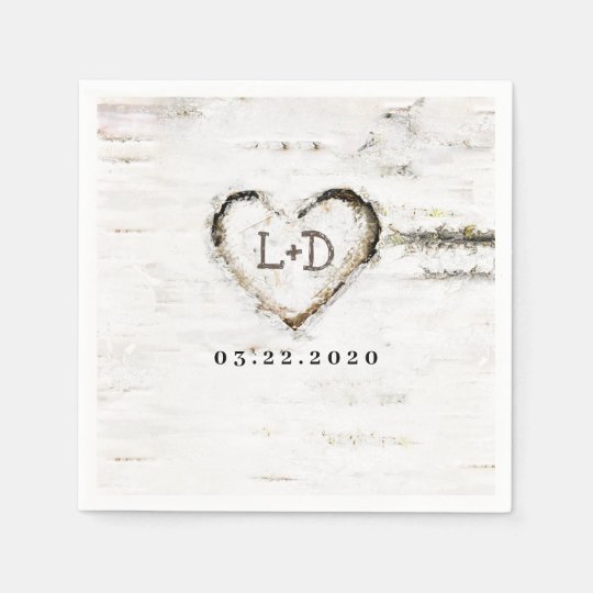 Birch Bark Heart Rustic Woodland Fall Wedding Napkin Zazzle Com