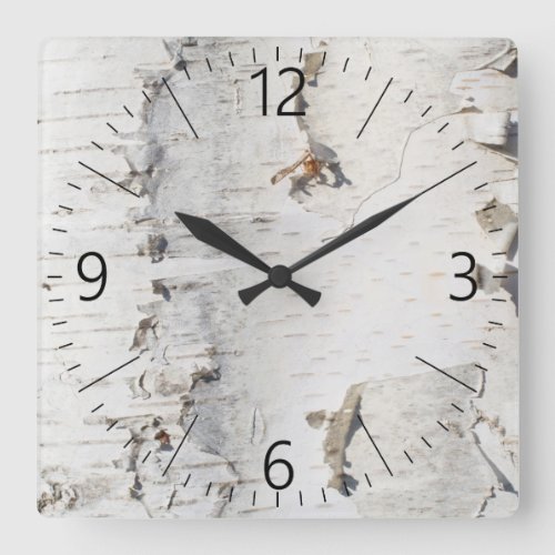 Birch bark pattern square wall clock