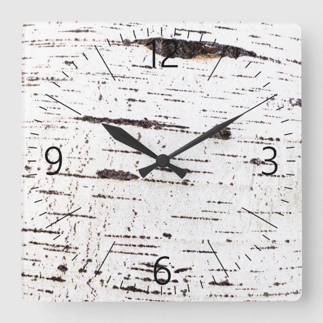 Birch bark pattern square wall clock (Front)