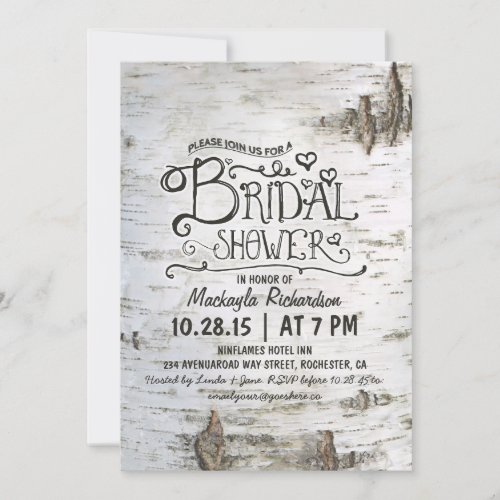 birch bark rustic country bridal shower invitation