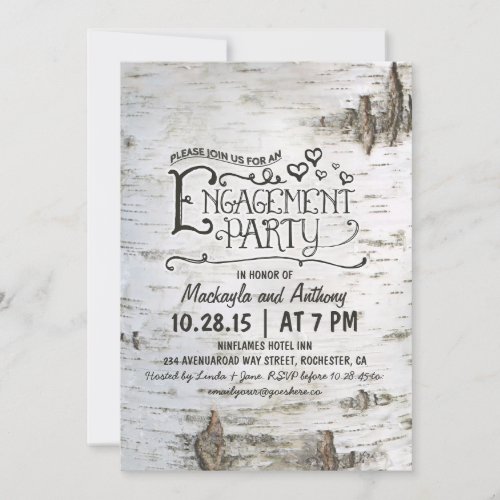 birch bark rustic country engagement party invite