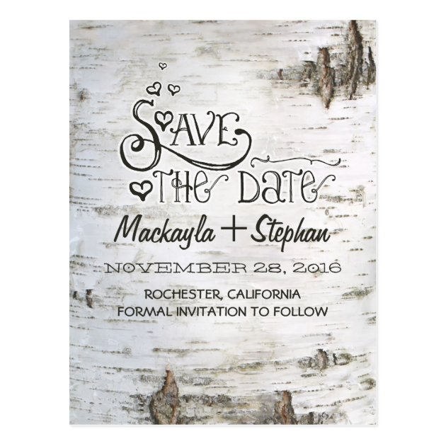 Birch Bark Rustic Country Save The Date Postcards