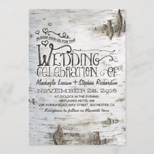 birch bark rustic country wedding invitation