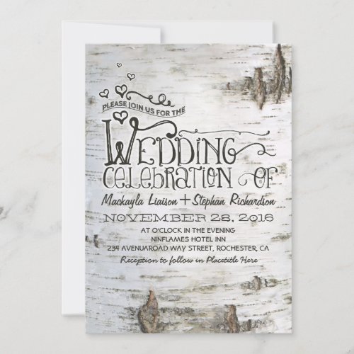 birch bark rustic country wedding invitation