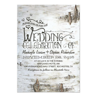 birch bark rustic country wedding invitation