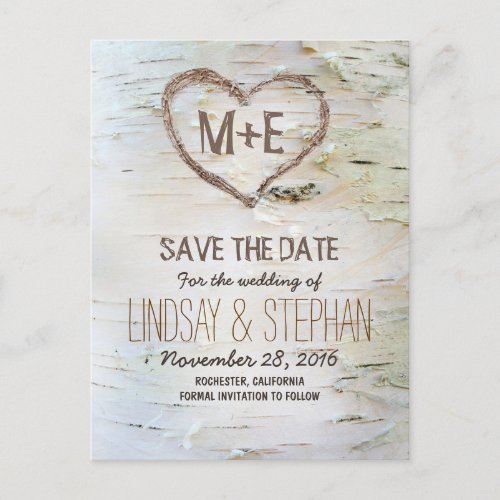 Birch bark rustic save the date postcards