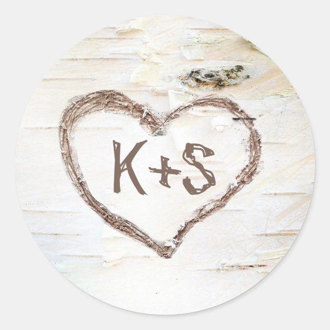 Birch Bark Rustic Tree Wedding Classic Round Sticker (Front)