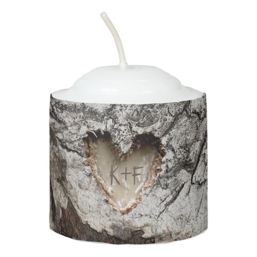 Birch Bark Rustic Wood Tree Heart Votive Candle - Rustic country candle with birch bark - carved wood heart