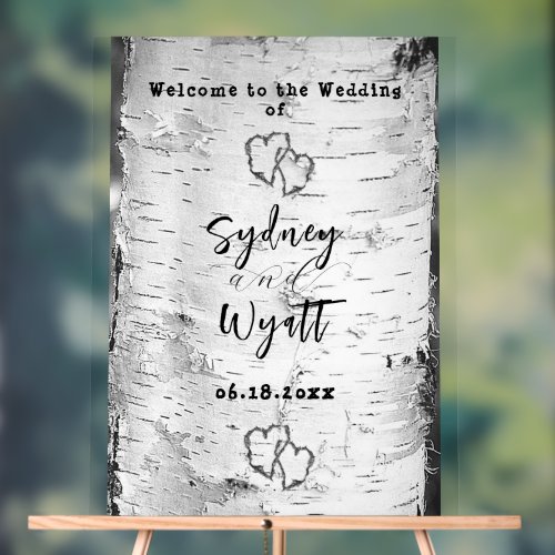 Birch Bark Tree Hearts Wedding Welcome Sign