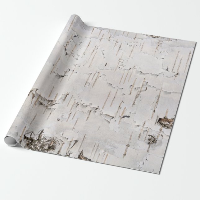 Birch Bark White Rustic  Holiday Gift Wrapping Paper (Unrolled)