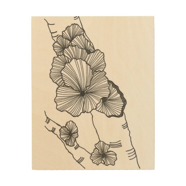 Birch & Brackets: Minimal Chicken-of-the-Woods  Wood Wall Art (Front)