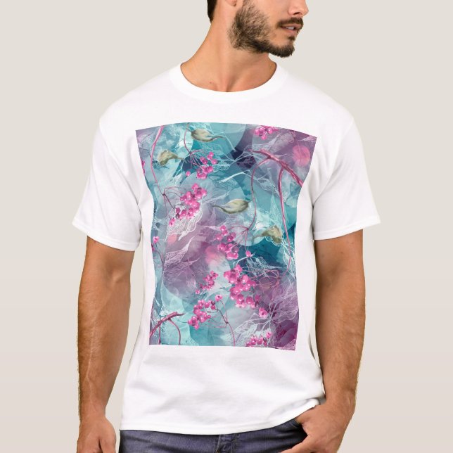 Birch Branch Watercolor Pattern T-Shirt (Front)