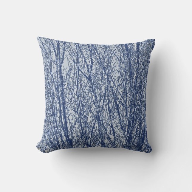 Birch Branches - Cyanotype Effect Throw Pillow (Front)