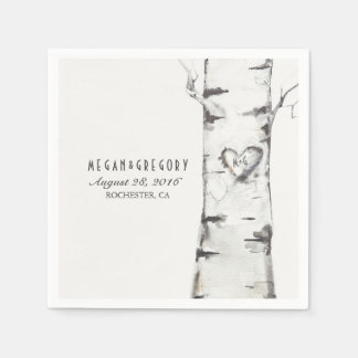 Birch Carved Heart Rustic Wedding Napkin