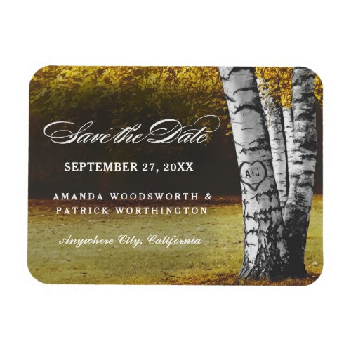 Birch Carved Heart Tree Fall Save the Date Magnets