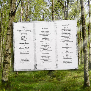 Birch Carved Hearts Wedding Tri-Fold Program