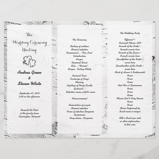 birch carved hearts wedding tri fold program zazzle com
