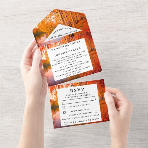 Birch Fall Country Wood Leaves Wedding Anniversary All In One Invitation