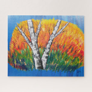 Birch Forest Abstract Colorful Landscape Jigsaw Puzzle