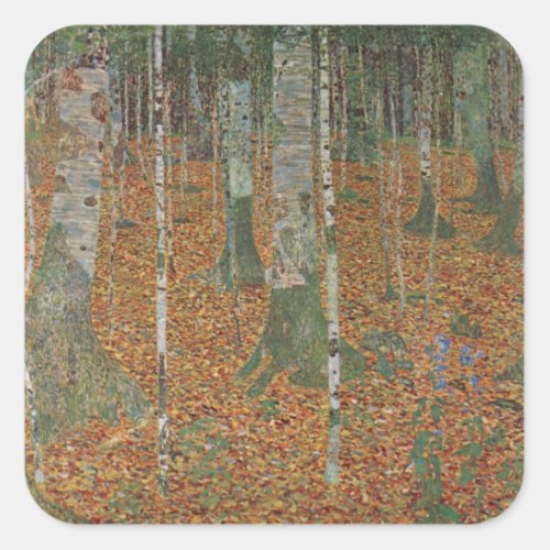 Birch Forest by Gustav Klimt Vintage Art Nouveau Square Sticker