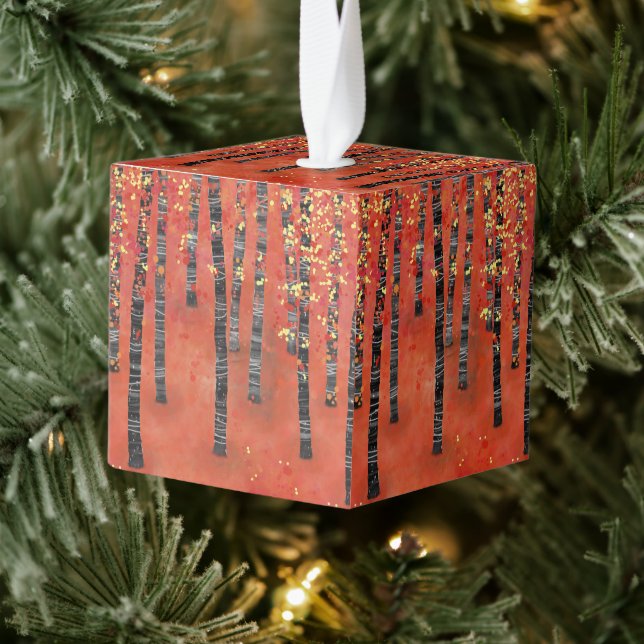 Birch Forest Landscape Cube Ornament (Tree)