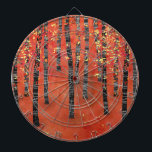 Birch Forest Landscape Dart Board<br><div class="desc">A contemporary landscape painting of a birch or aspen tree forest in rich tones of red,  orange and yellow.  Original art by Nic Squirrell.</div>
