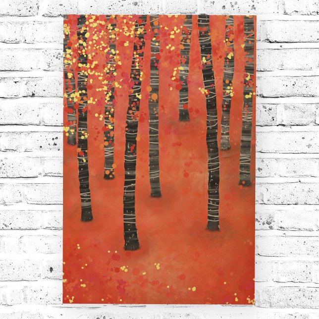 Birch Forest Landscape Wood Wall Art (Birch or Aspen tree forest red abstract wood wall art)