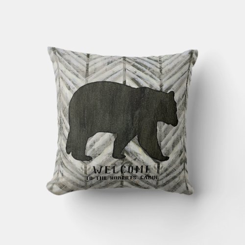 Birch Forest Lodge Black Bear Chevron Welcome Sign Throw Pillow