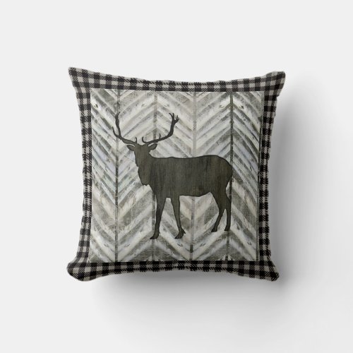 Birch Forest Lodge Elk Chevron Buffalo Plaid Throw Pillow