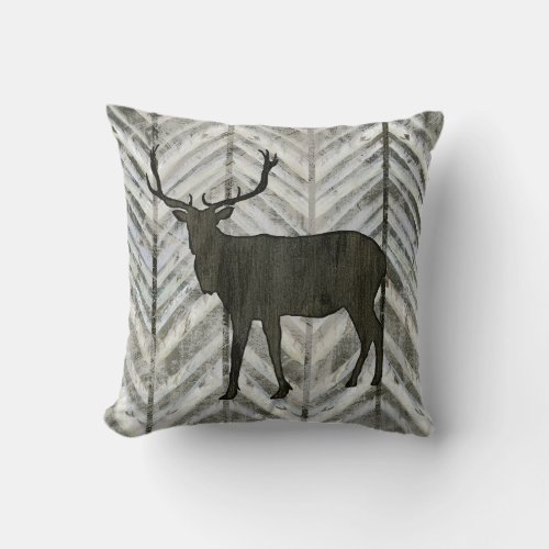Birch Forest Lodge Elk w Antler Chevron Striped Throw Pillow