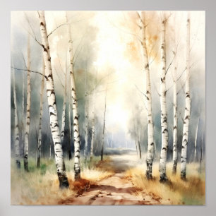 Birch Forest Neutral Colors Painting Poster