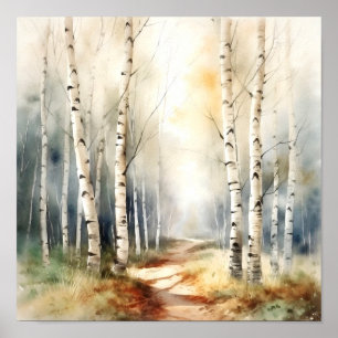 Birch Forest Neutral Colors Painting Poster