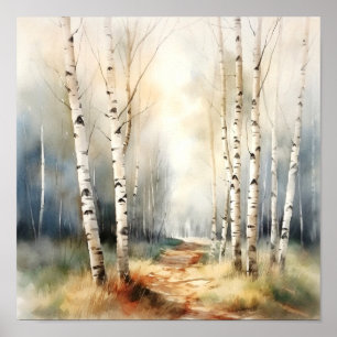 Birch Forest Neutral Colors Painting Poster